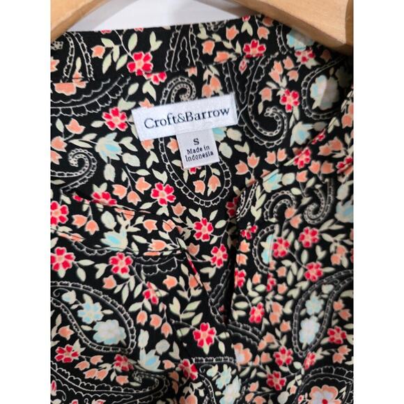 Croft & Barrow Women’s Multicolor Paisley Button-Down Blouse Convertible Sleeves - Picture 7 of 9